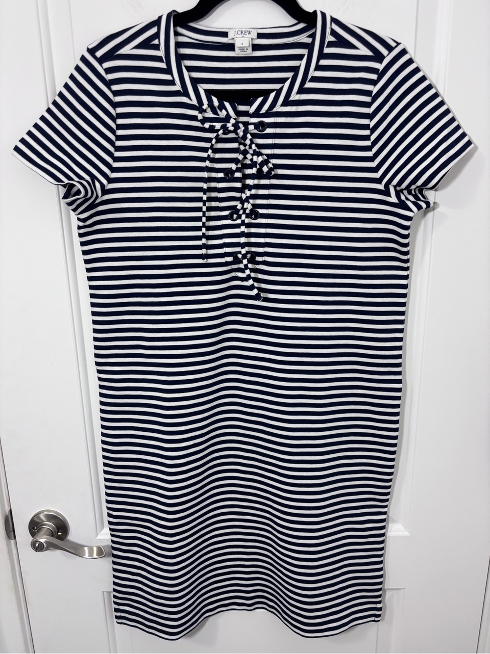 J.Crew Navy & White Striped Lace-Up Knit Dress - Size Small